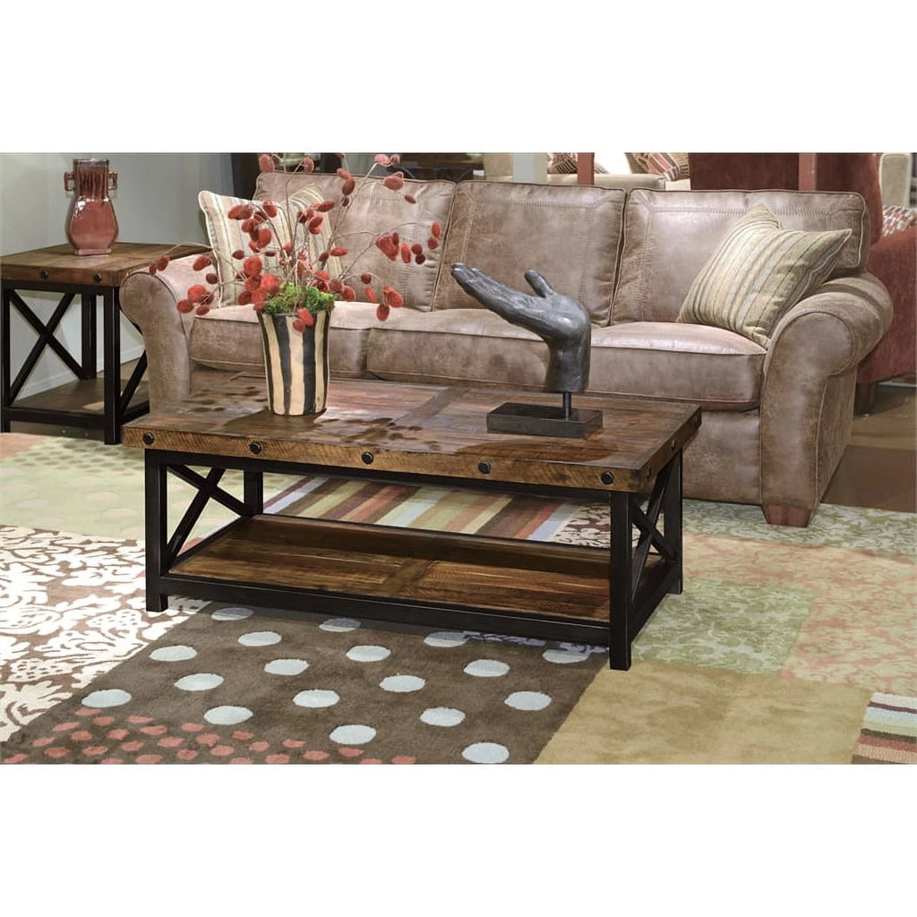 Brown Rectangular Coffee Table with Metal Frame L45859