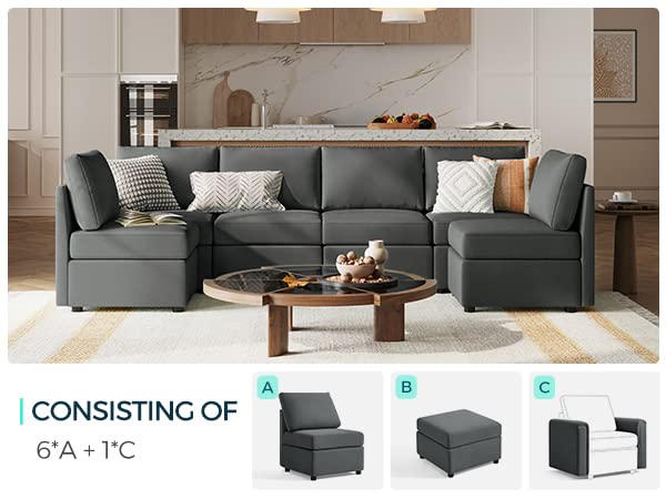 Dark Grey Modular Sectional Sofa with Storage J29523