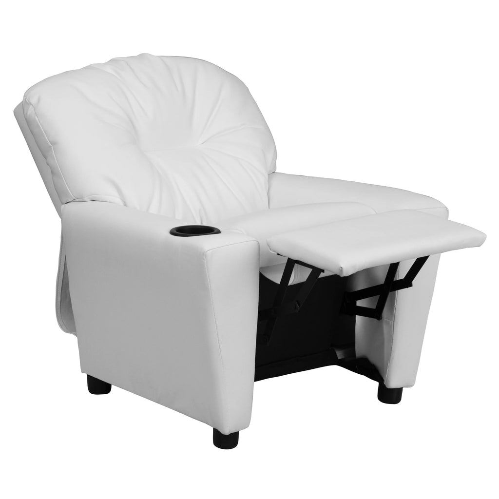 White Vinyl Kids Recliner with Cup Holder G744547
