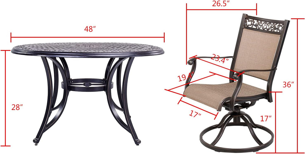 5 Piece Aluminum Patio Dining Set with 48 inch Round Table R102505