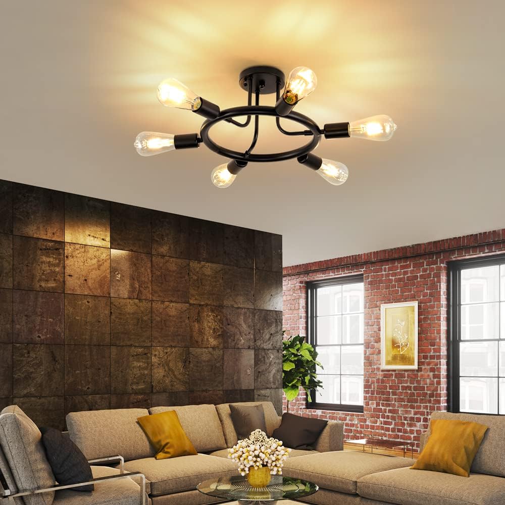 Black 8 Lights Semi Flush Mount Ceiling Light E545