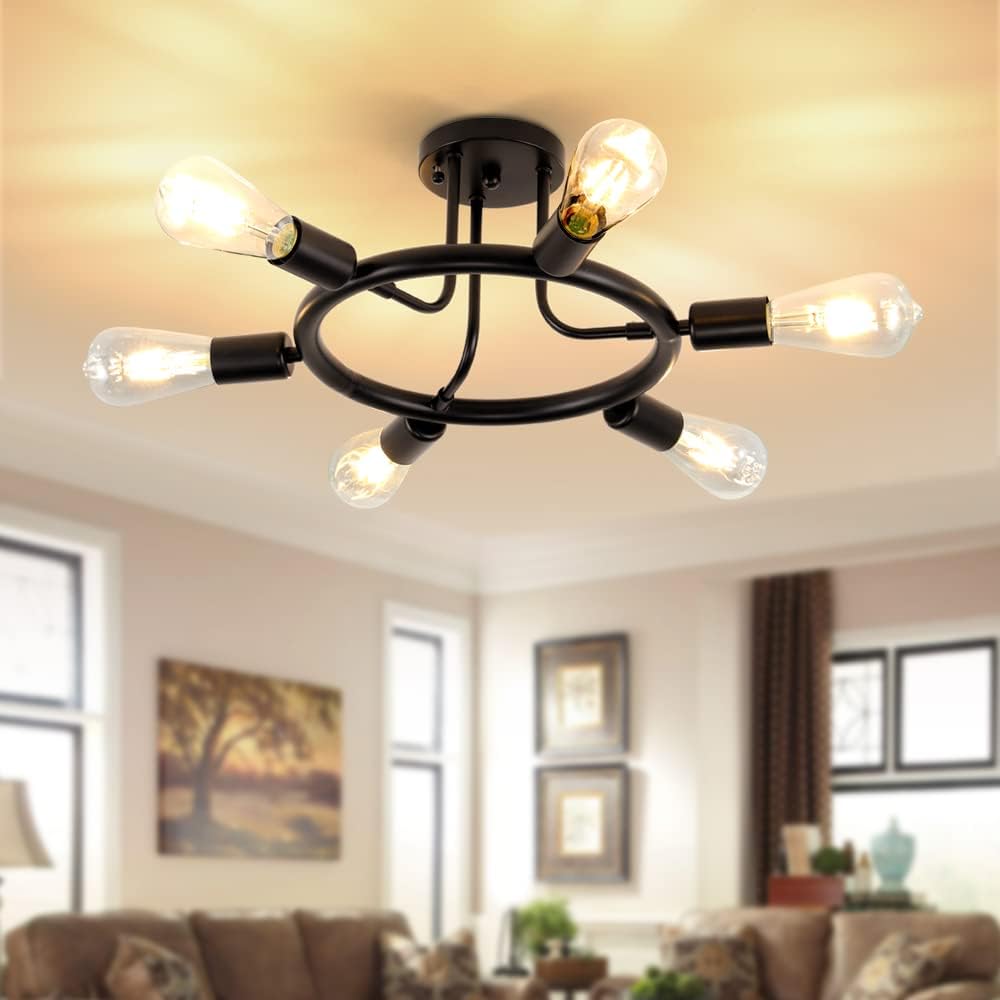 Black 8 Lights Semi Flush Mount Ceiling Light E545