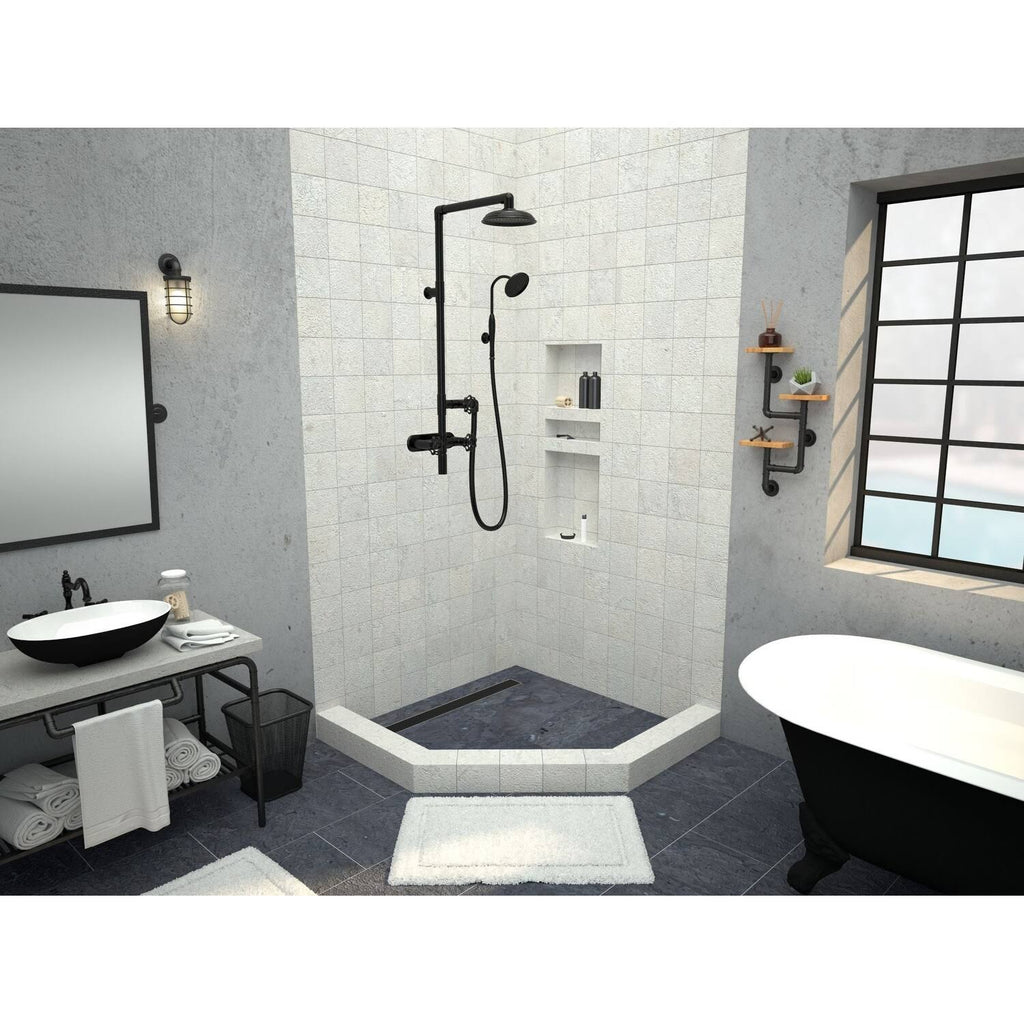 36x22 Neo-Angle Triple Threshold Shower Base with Drain Grate G4049