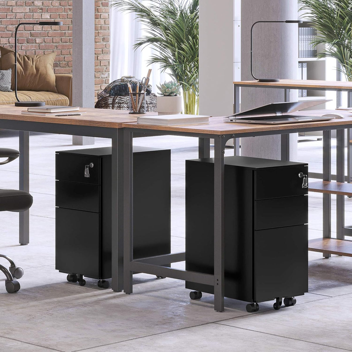 Black 3 Drawer Steel File Cabinet with Lock P4984