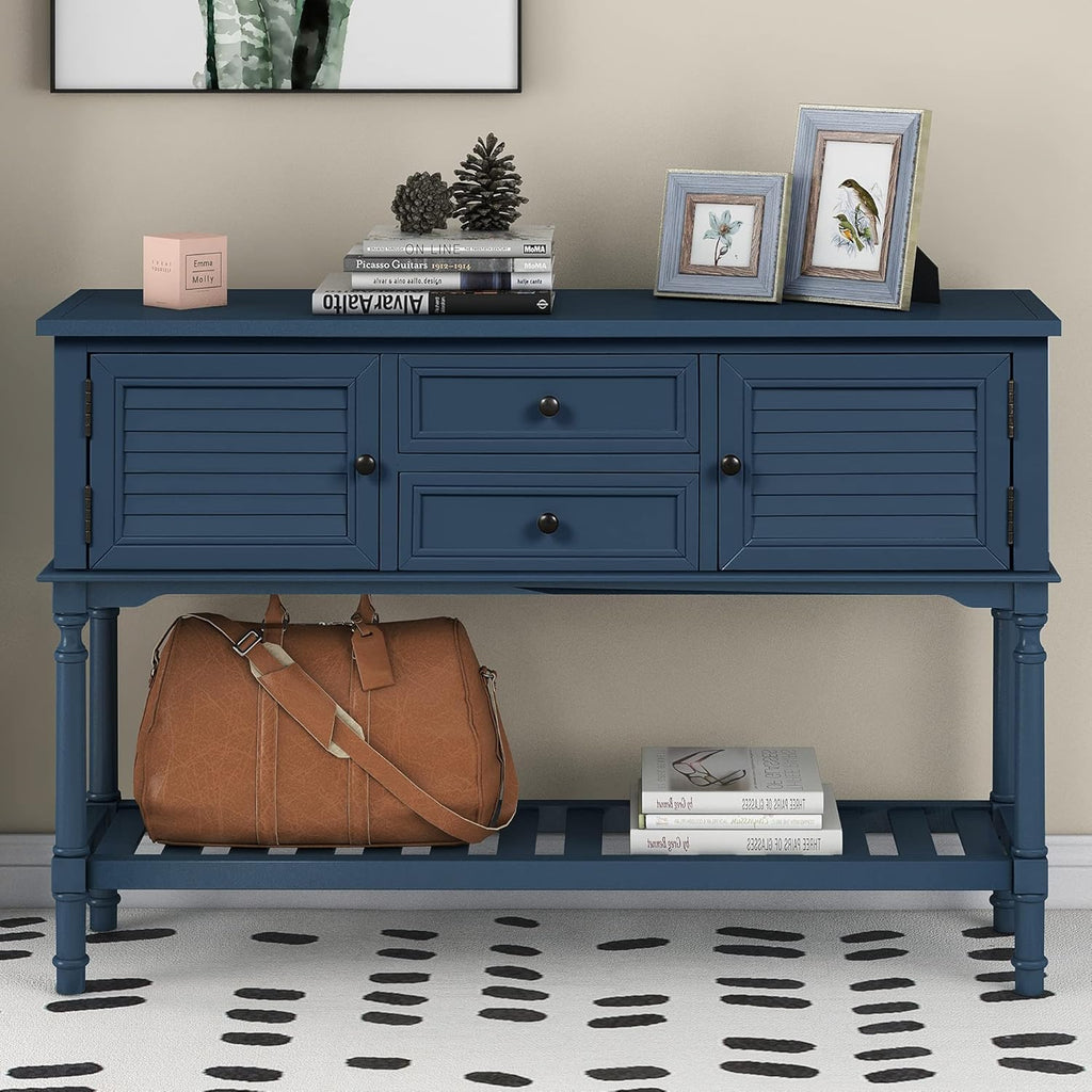Solid Wood Console Table with 7 Drawers, 1 Cabinet and 1 Shelf F17812