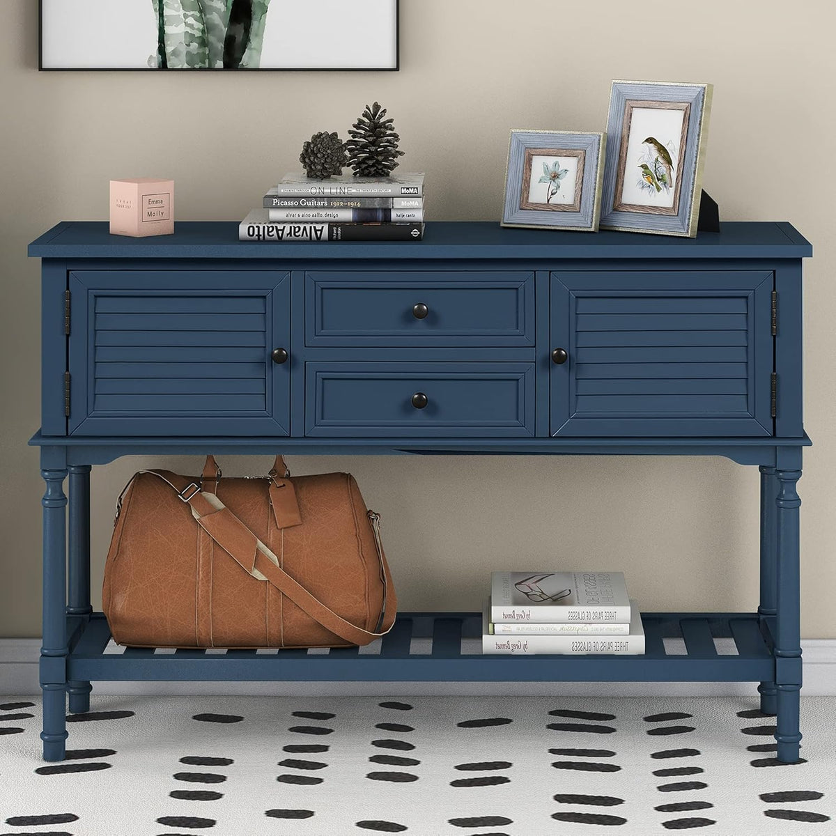 Solid Wood Console Table with 7 Drawers, 1 Cabinet and 1 Shelf F17812