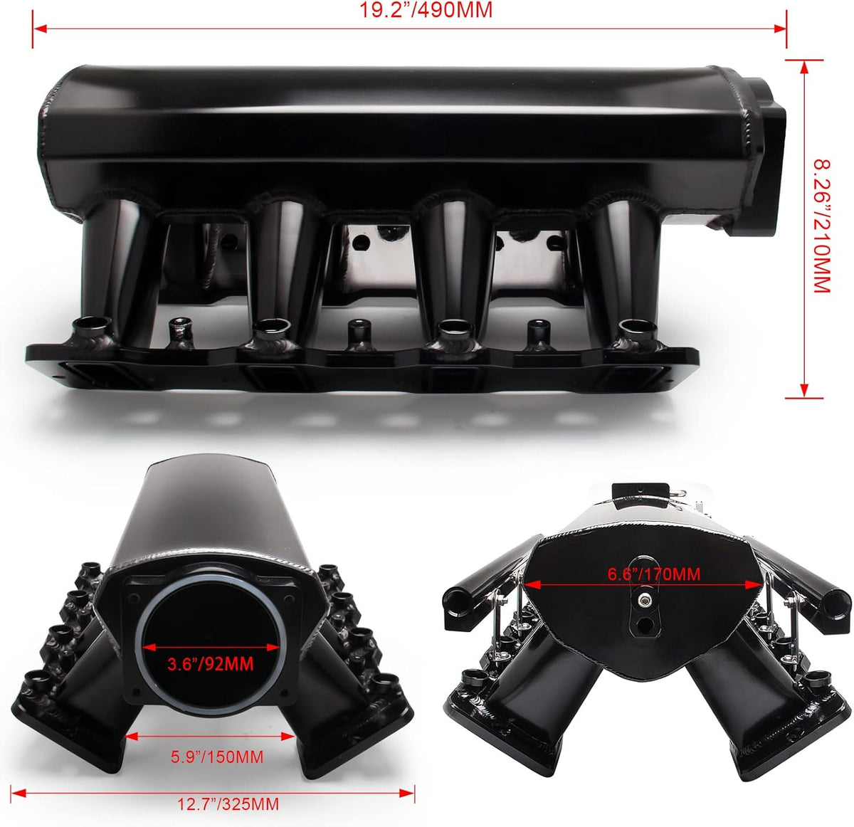 92mm Intake Manifold for Cathedral Port Heads LS Engines Black H28344