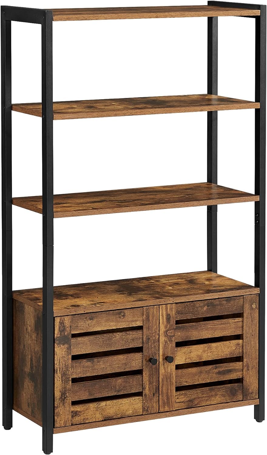 Rustic Brown Bookshelf and Storage Cabinet with 3 Shelves X5108