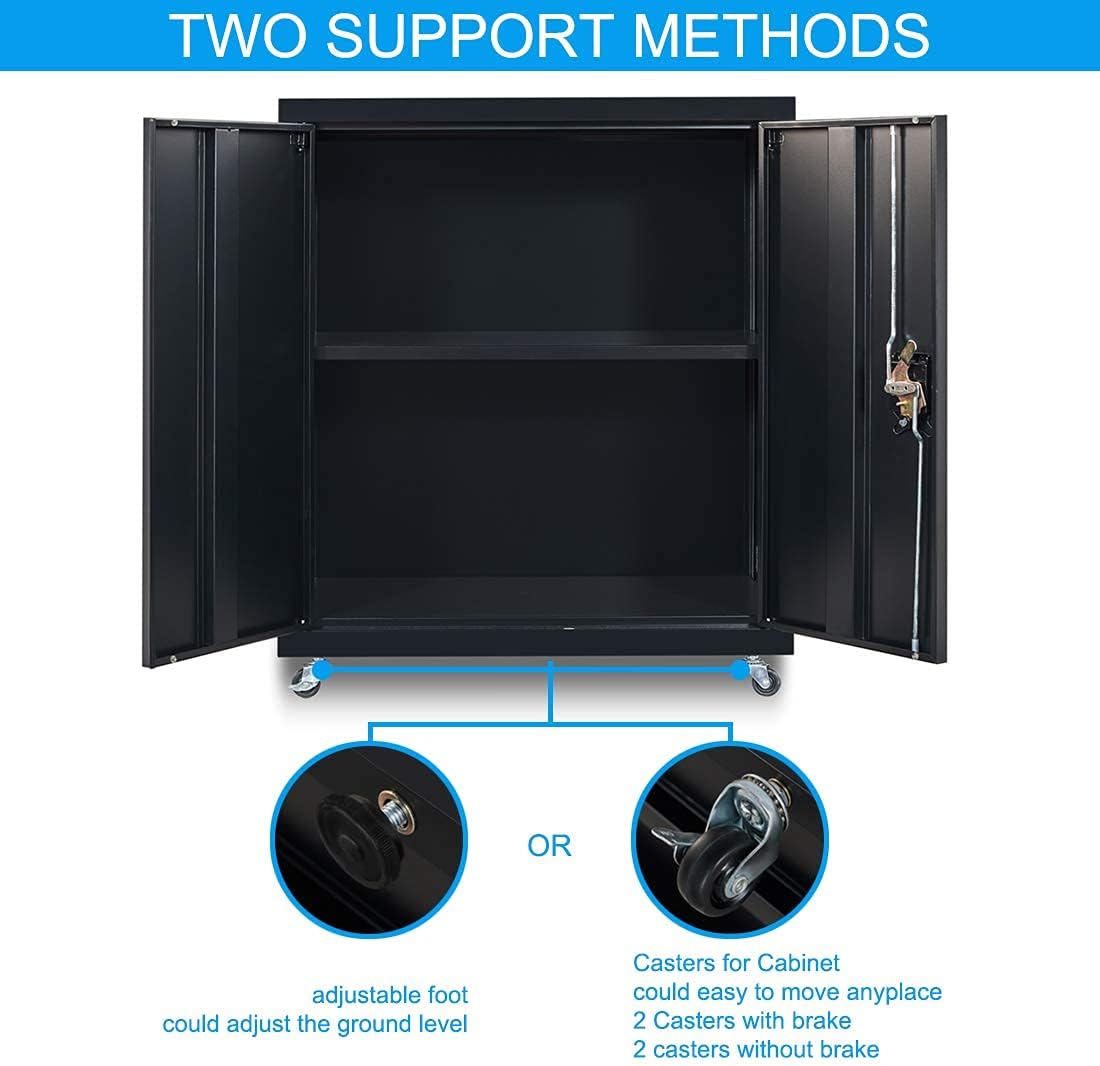 Metal Storage Cabinet with Wheels, Lock and Adjustable Shelf Z199526