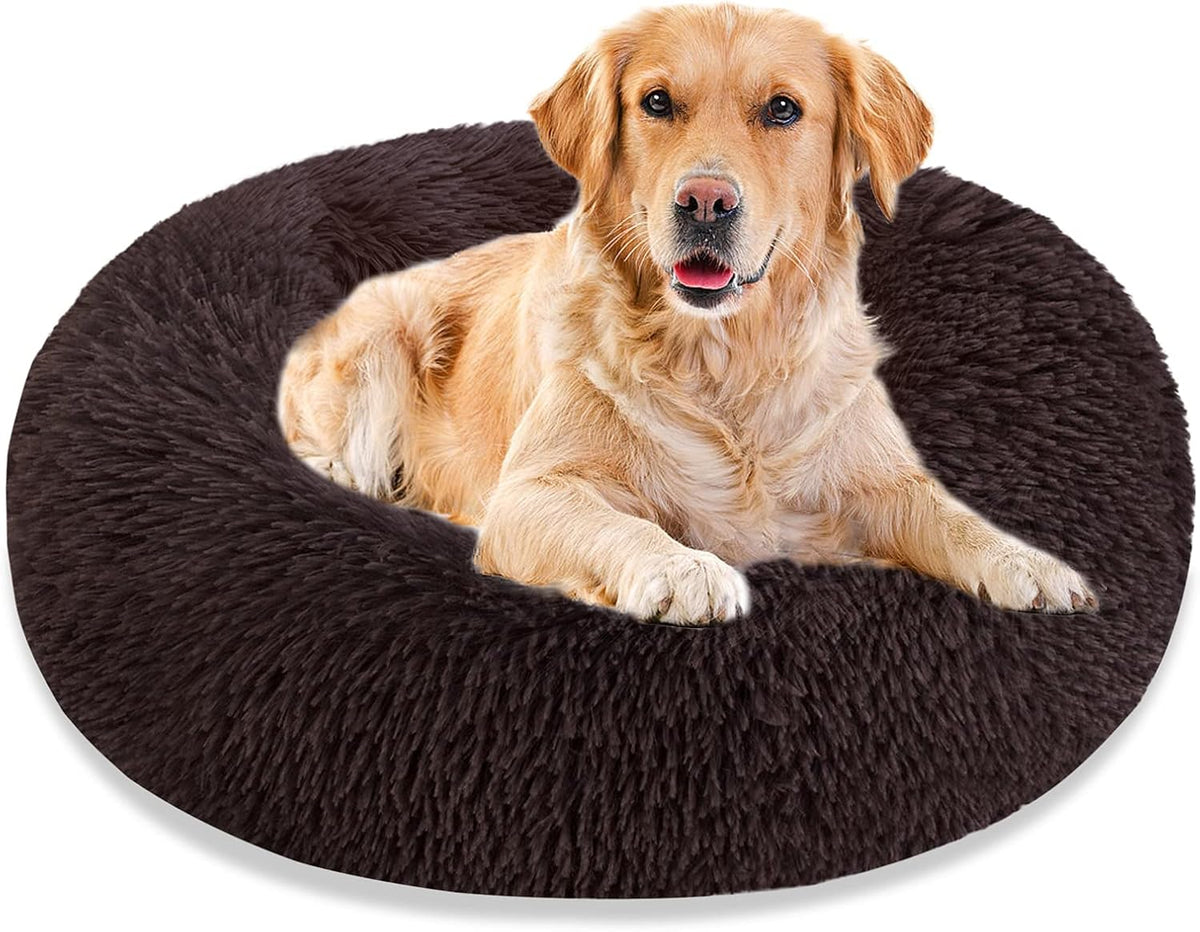 Calming Machine Washable Round Faux Fur Plush Dog Cat Bed G8713