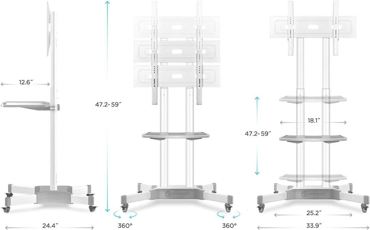 Mobile TV Stand for 32 to 65 Inch TV with Wheels Shelves M689