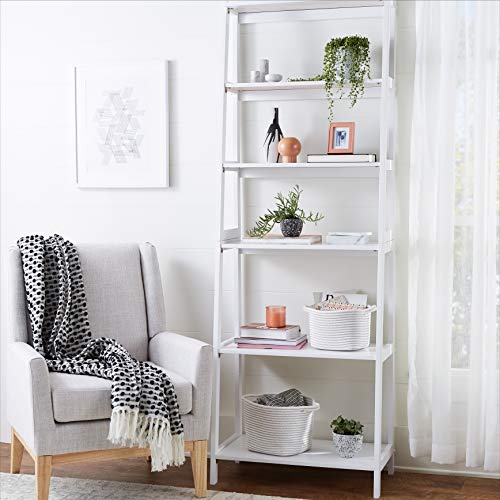White 5 Shelf Rubberwood Ladder Bookshelf C307827