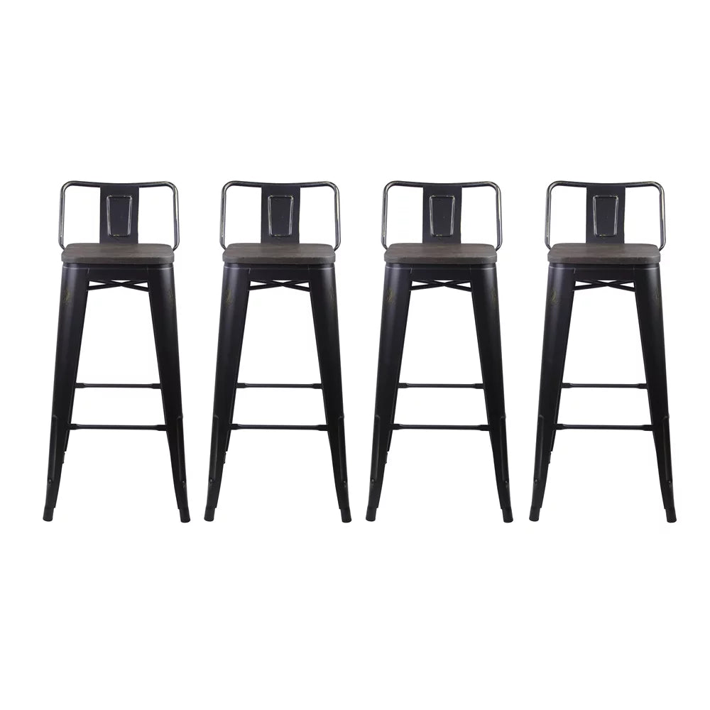 Black Metal Barstool with Light Wood Seat, Set of 4 Y4237