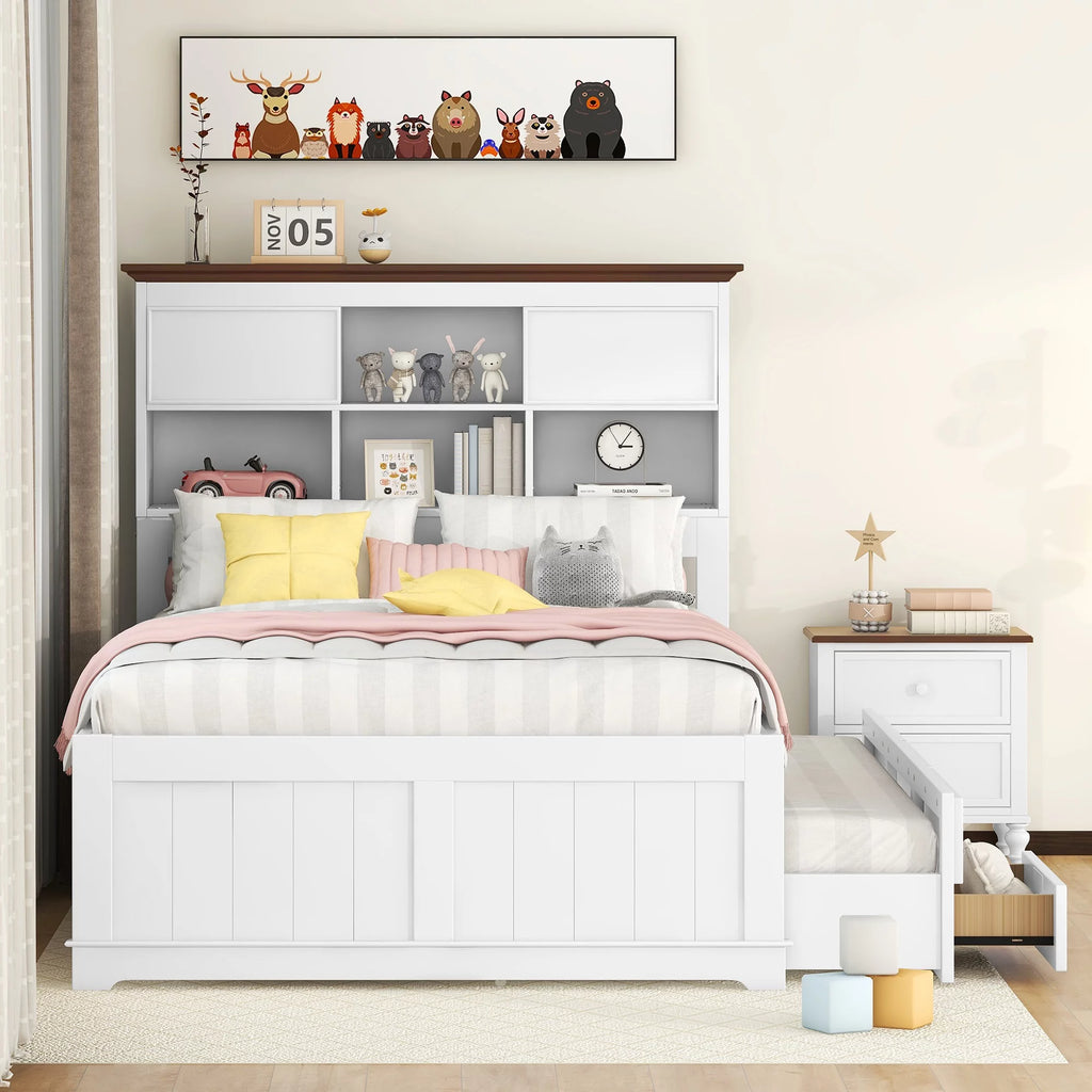 Full Size Wood Platform Bed with Drawers and Trundle K50580