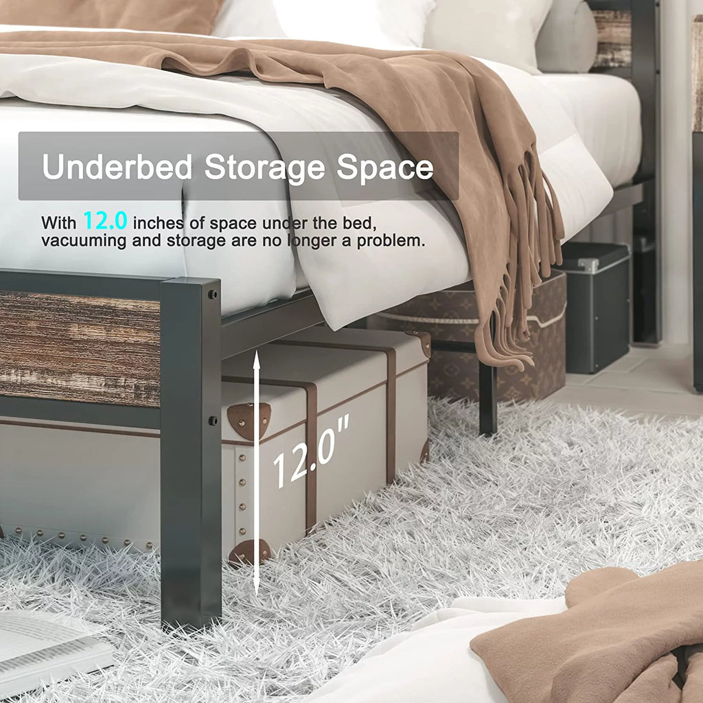 California King Rustic Brown Metal Bed Frame L5257