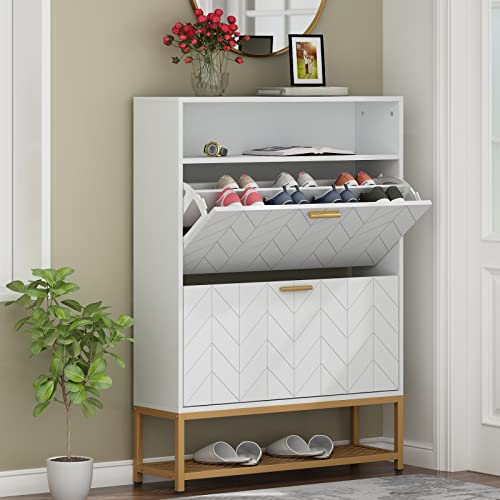 Grey Shoe Cabinet with 2 Flip Drawers L41354