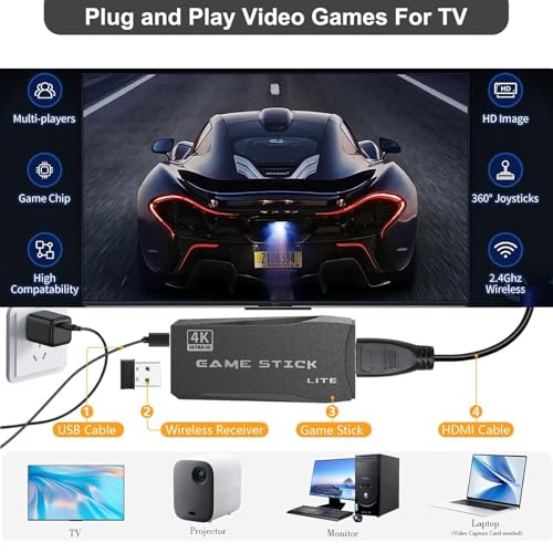 Retro Game Console Stick 4K HDMI 2.4G Wireless Controllers 64GB W298