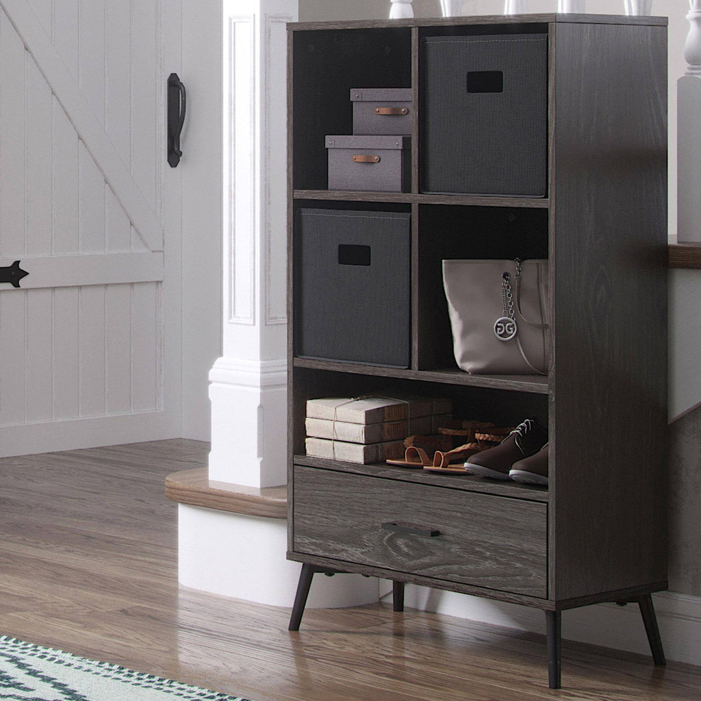 Black Storage Cabinet with Cubbies, Drawer and Bin I289