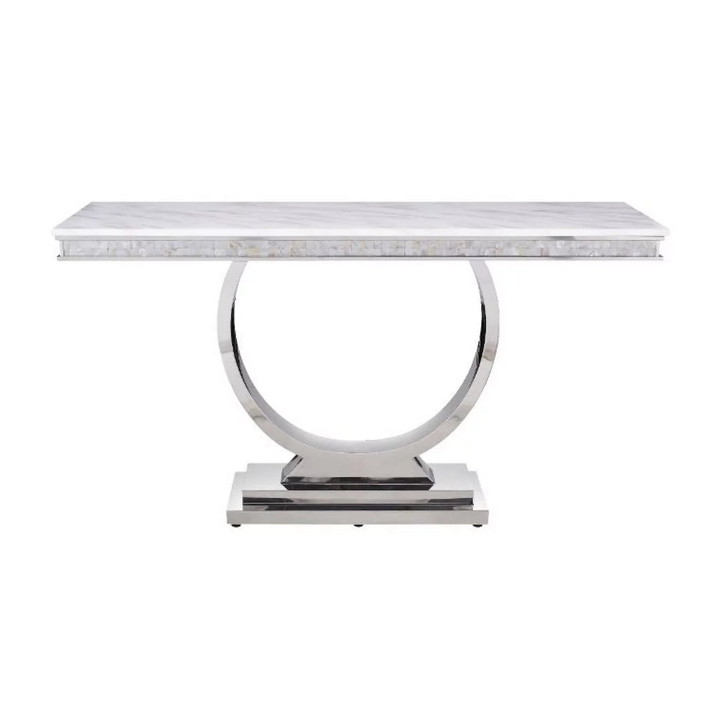 White Faux Marble Top Steel Base End Table V26337