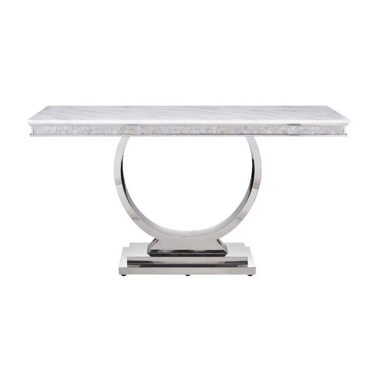 White Faux Marble Top Steel Base End Table V26337