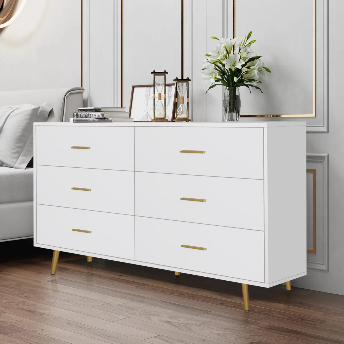 Wood 6 Drawer Dresser with Metal Handles M94382