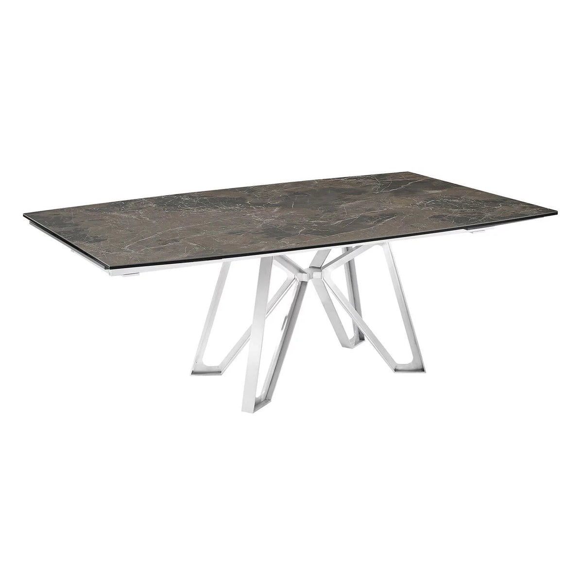 Dining Table with Brushed Stainless Steel Base and Brown Marbled Porcelain Top N87432