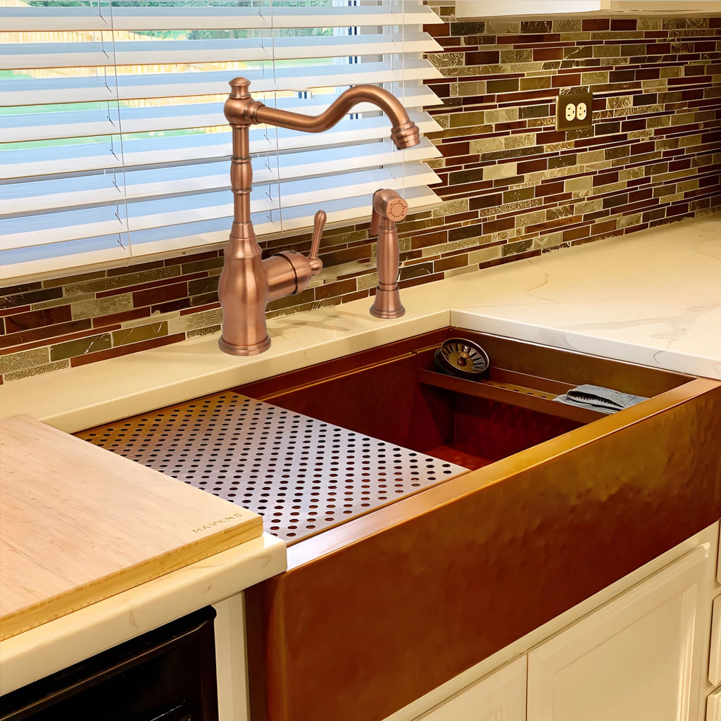 One-Handle Copper Widespread Kitchen Faucet with Side Sprayer V304