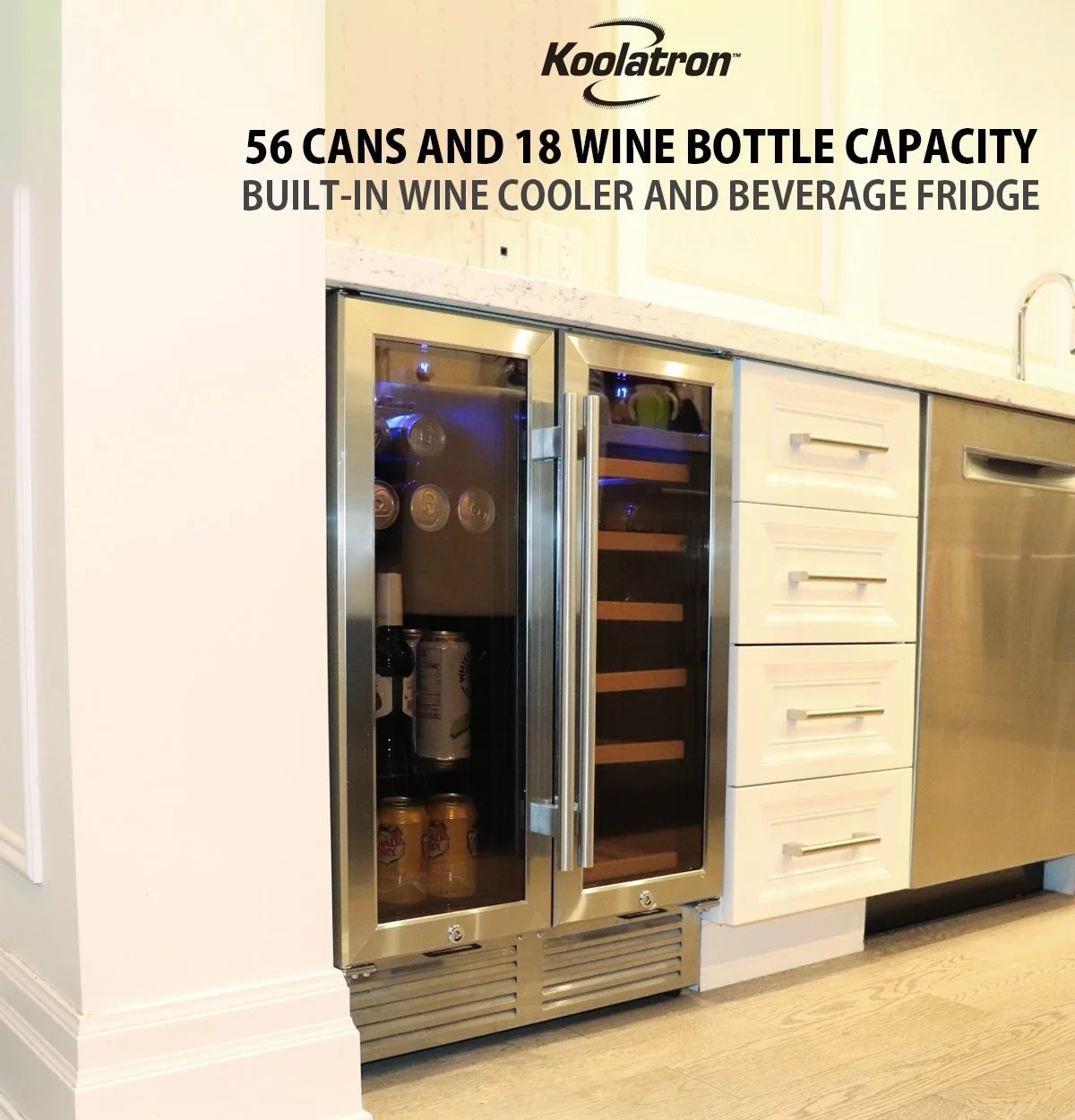 18 Bottles and 56 Cans 24 Inch Dual Zone Wine Cooler and Beverage Fridge S7116