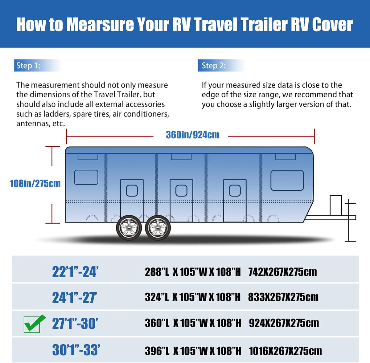 6 Layers Windproof UV Resistant RV Cover 27'1''-30' M7620
