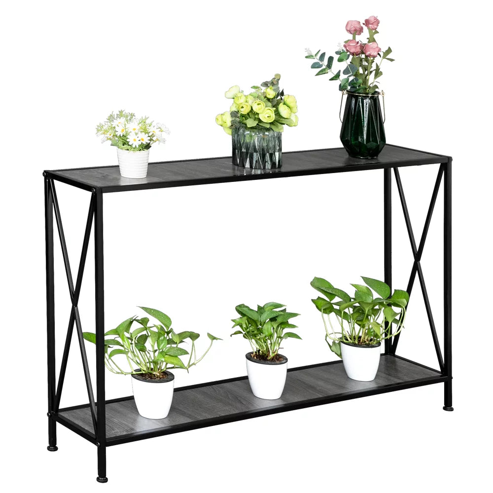 Gray 2-Tier Wood Console Table with Storage Shelf C9889