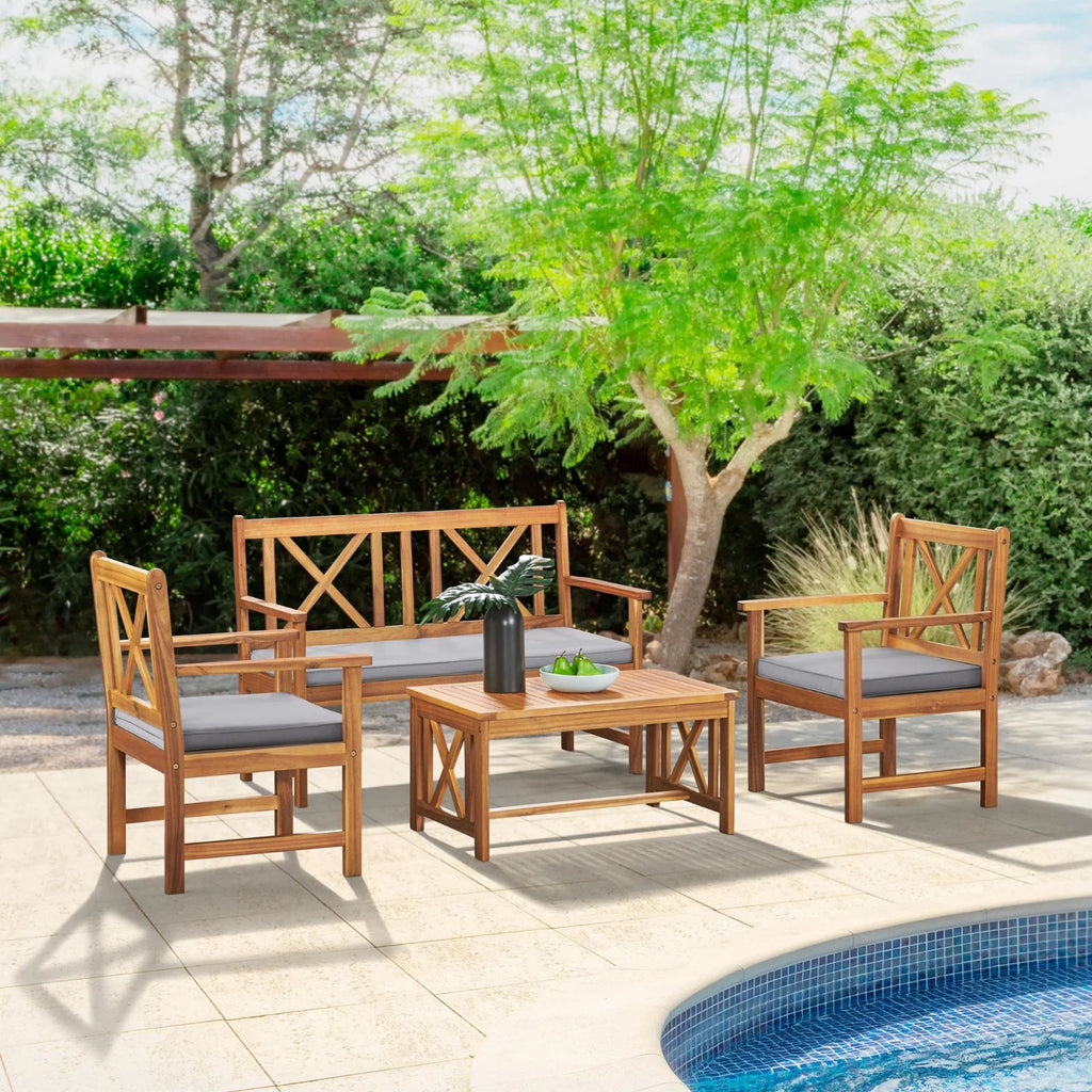 Acacia Wood 4-Piece Outdoor Conversation Set G1022