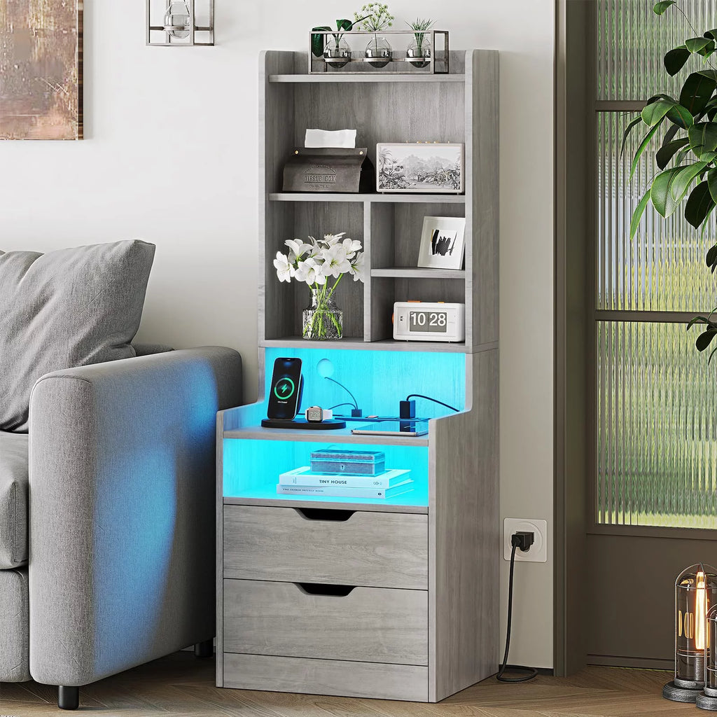 Set of 2 Gray Nightstand with Charging Station and 2 Drawers Y161604
