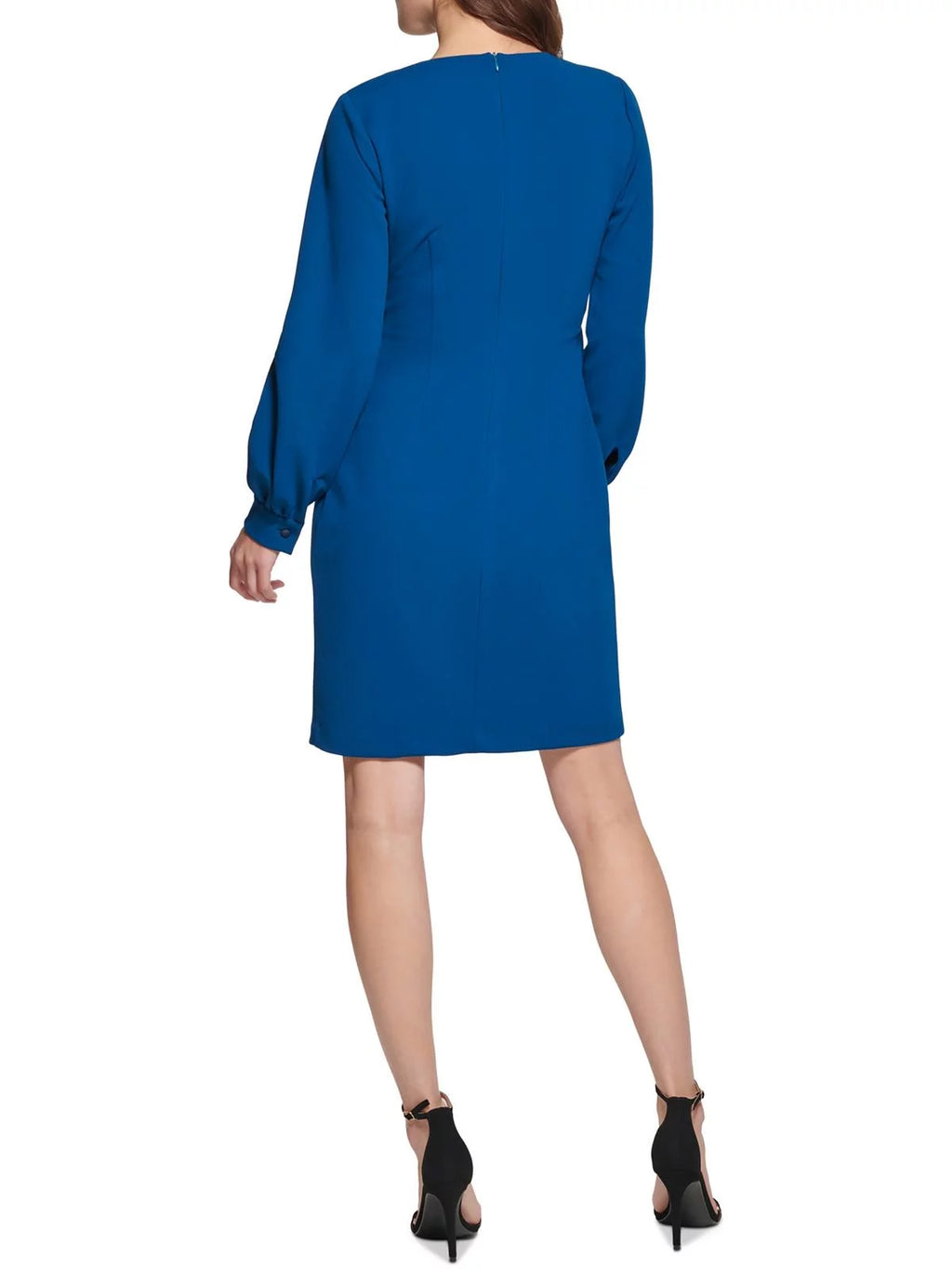 Long Sleeve Surplice Neck Faux Wrap Dress Blue Size 10 E174977