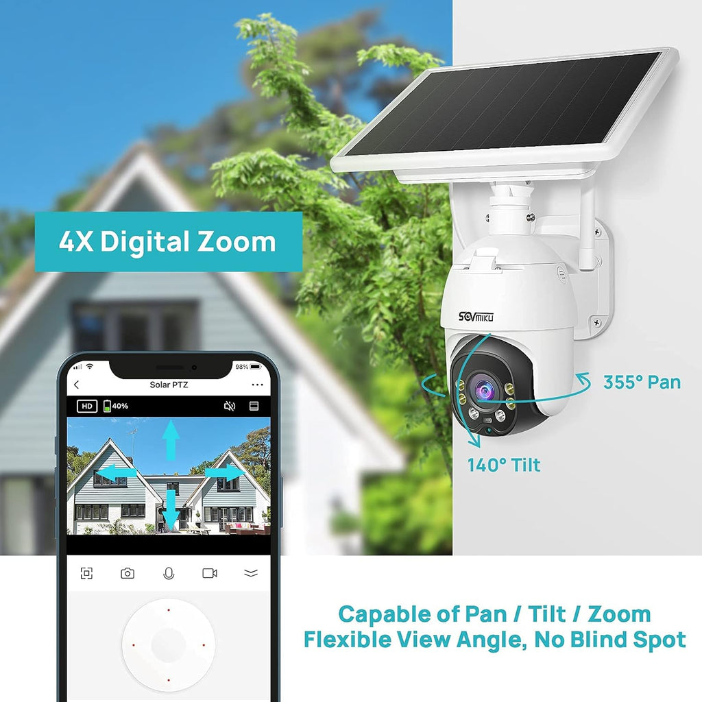 Solar Battery Powered 1080P PTZ Security Camera with 4X Digital Zoom M9329