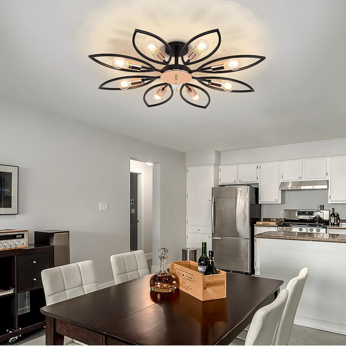 Black 8 Lights Semi Flush Mount Ceiling Light E545