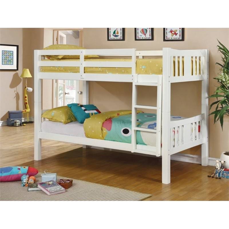 White Wood Twin Over Twin Bunk Bed J868955