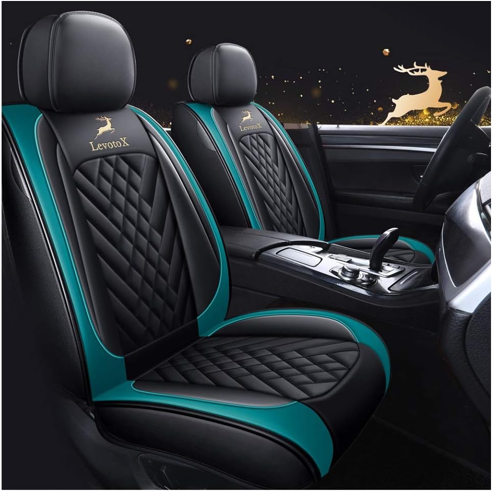 Leather Car Seat Covers 2 Seats Black-Blue E340
