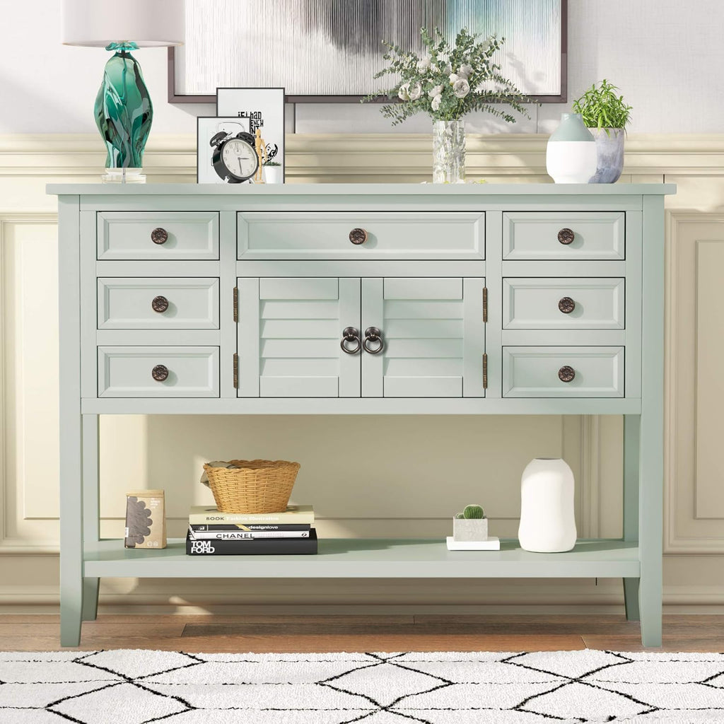 Solid Wood Console Table with 7 Drawers, 1 Cabinet and 1 Shelf F17812