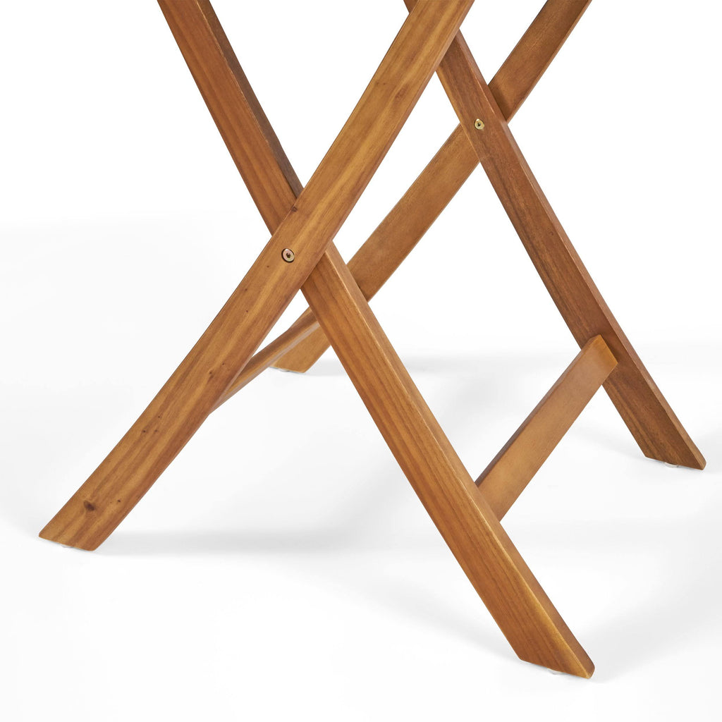 Acacia Wood Wicker Foldable Bistro Set with Chairs and Table Dark Gray T52378
