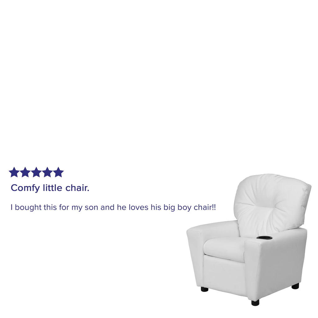 White Vinyl Kids Recliner with Cup Holder G744547