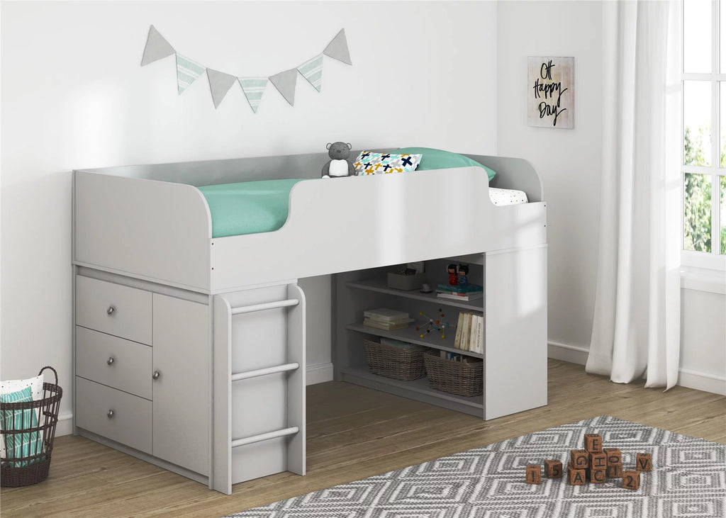 Gray Loft Bed with Ladder A28905