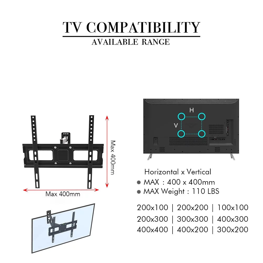 26-55" Black Swivel TV Wall Mount Bracket Y4390