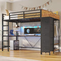 Twin Size Black Metal Loft Bed with Desk and Drawers X52344