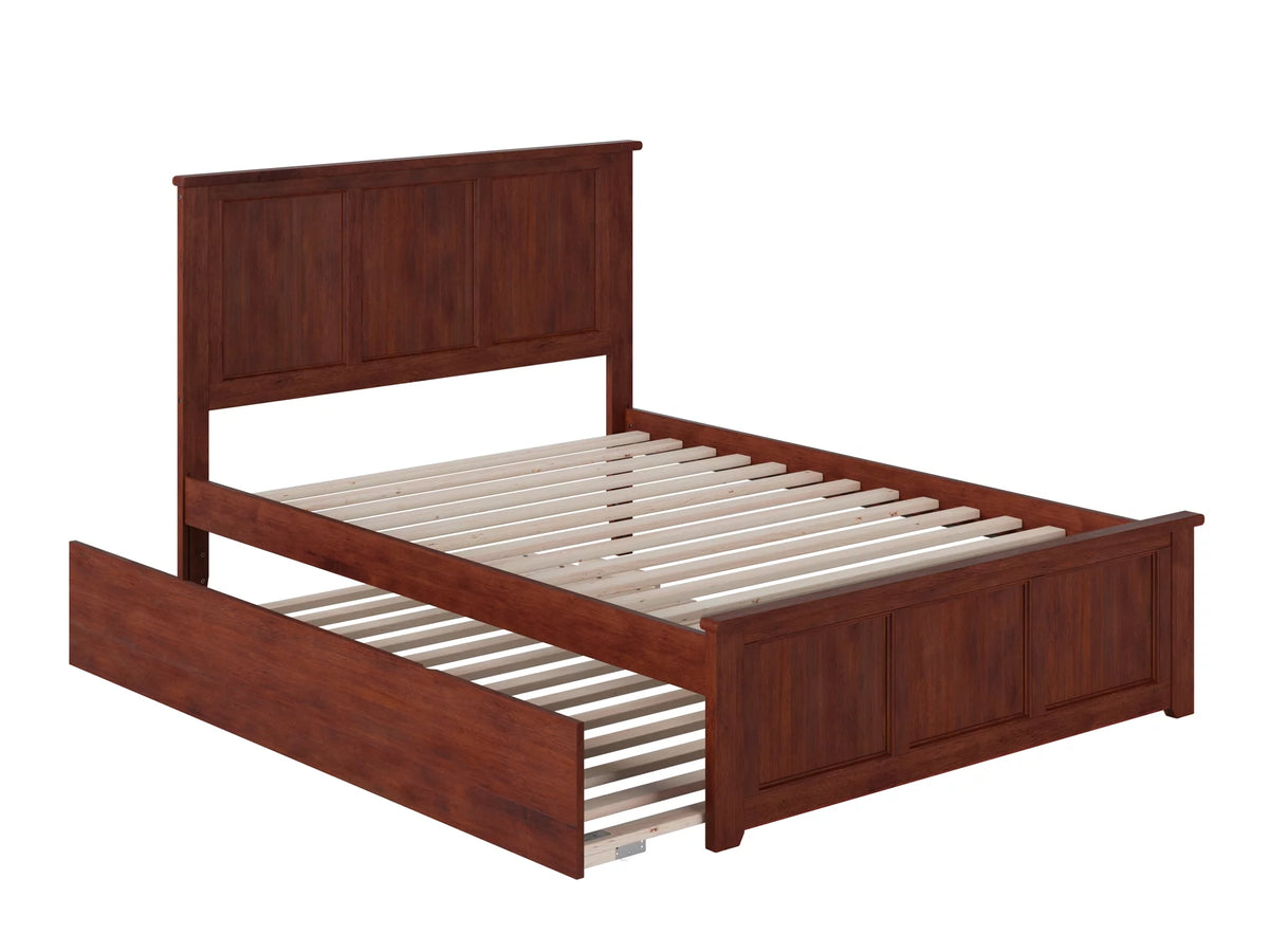 Walnut Full Wood Platform Bed with Footboard & Trundle X948