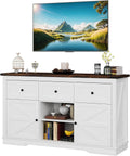 White TV Stand with 3 Drawers and Shelves W9324