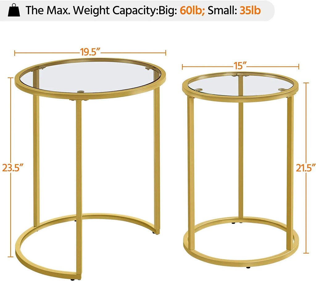 Set of 2 Round Nesting Side Table Metal Frame Tempered Glass B482319