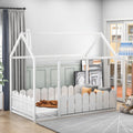 White Twin Size Wood Bed Frame with Fence J43104