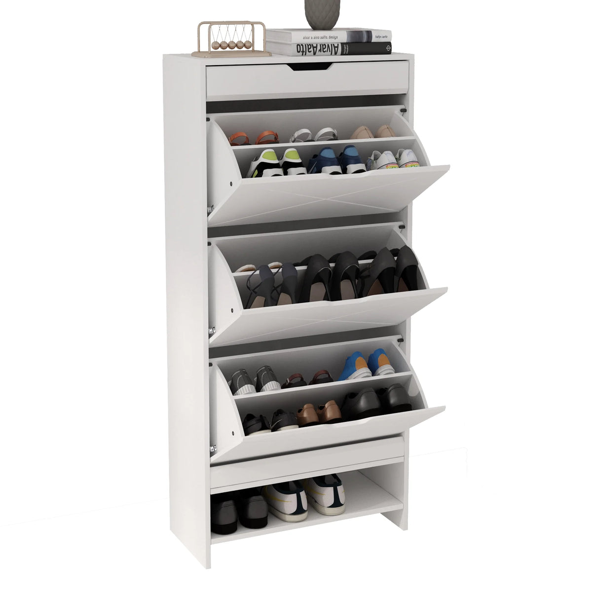 White 3 Flip Drawer Shoe Cabinet M59287