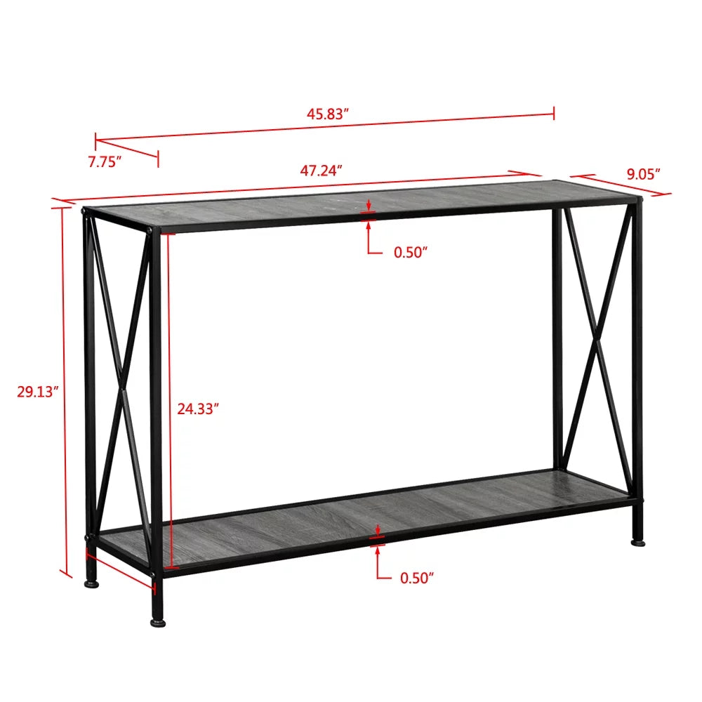 Gray 2-Tier Wood Console Table with Storage Shelf C9889