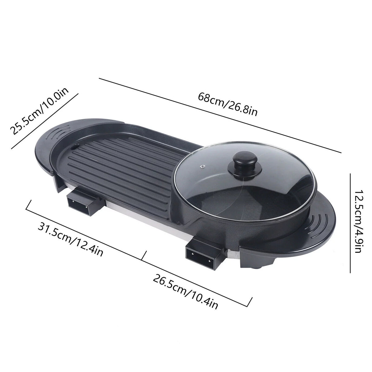 Electric Hot Pot Teppanyaki Non-Stick Barbecue Pan Grill 26.77in Black T19631